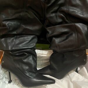 Naked Wolfe Black Slouch Knee-High Pointed Stiletto Boots